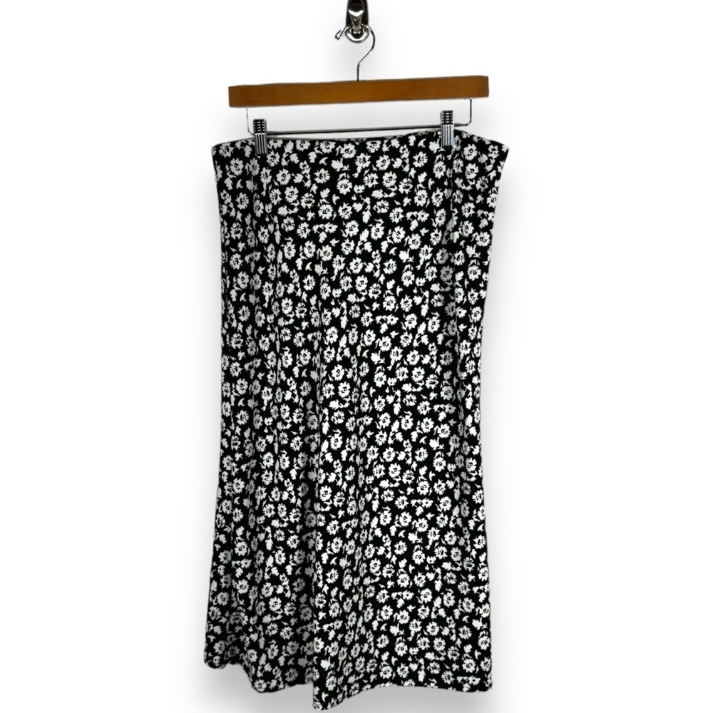 Rachel Zoe Ditsy Floral A Line Midi Skirt, Black/White Floral, Size 12